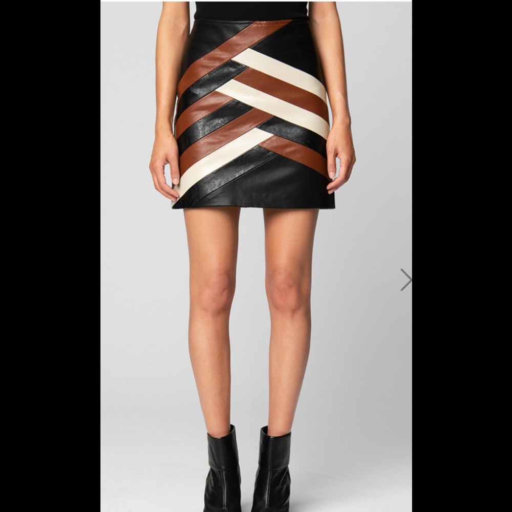 Colorblock  Vegan  Leather Patchwork Skirt